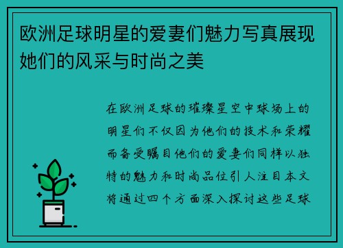 欧洲足球明星的爱妻们魅力写真展现她们的风采与时尚之美